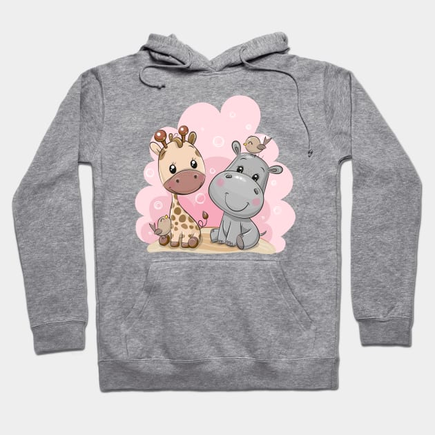 Good friends are animals. Cute giraffe and hippo. Hoodie by Reginast777